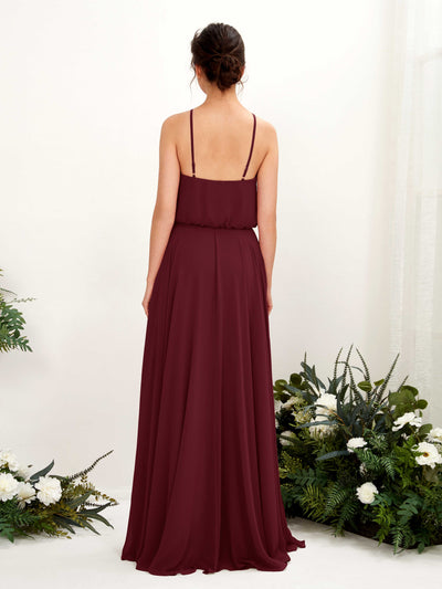 Carlyna Alva A-Line Burgundy Bridesmaid Dress Maxi Sleeveless Halter Dress Back View #color_burgundy