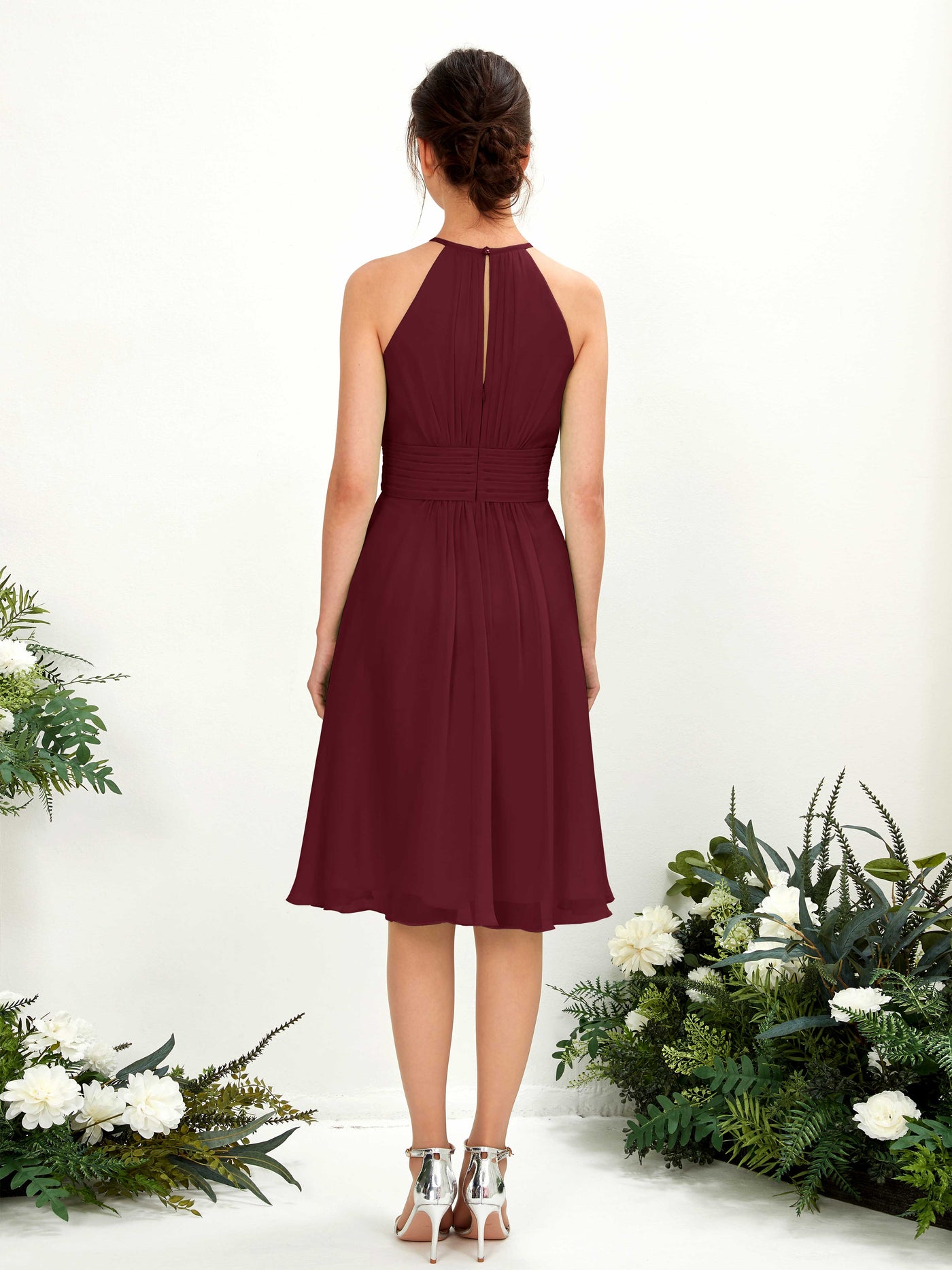 Halter Sleeveless Chiffon Bridesmaid Dress - Burgundy (81220112)#color_burgundy