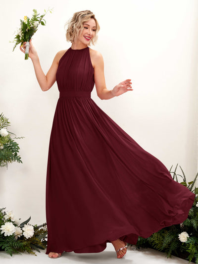 Carlyna Eden A-Line Burgundy Bridesmaid Dress Maxi Sleeveless Round Neck Dress Front View #color_burgundy