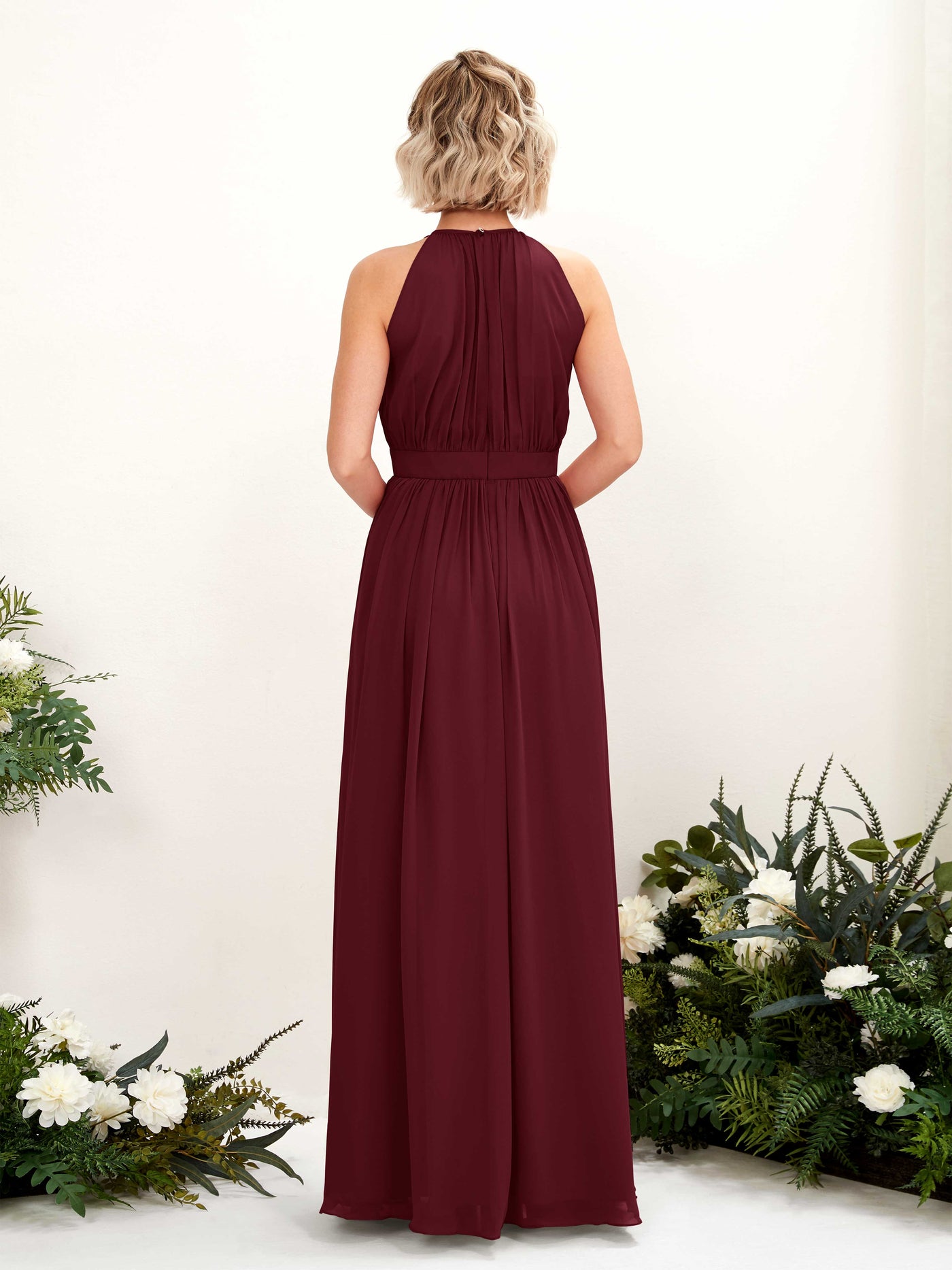 Halter Sleeveless Chiffon Bridesmaid Dress - Burgundy (81223112)#color_burgundy