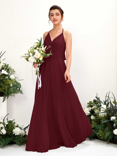 Carlyna Launo A-Line Burgundy Bridesmaid Dress Maxi Sleeveless V-Neck Dress #color_burgundy