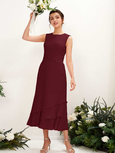 Carlyna Raina Mermaid Burgundy Bridesmaid Dress Midi Sleeveless Round Neck Dress #color_burgundy