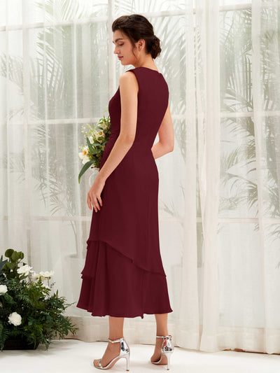 Carlyna Raina Mermaid Burgundy Bridesmaid Dress Midi Sleeveless Round Neck Dress #color_burgundy