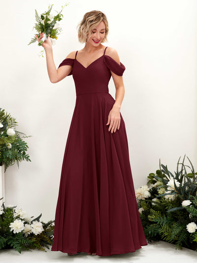 Carlyna Kauku A-Line Burgundy Bridesmaid Dress Maxi Sleeveless V-Neck Dress #color_burgundy