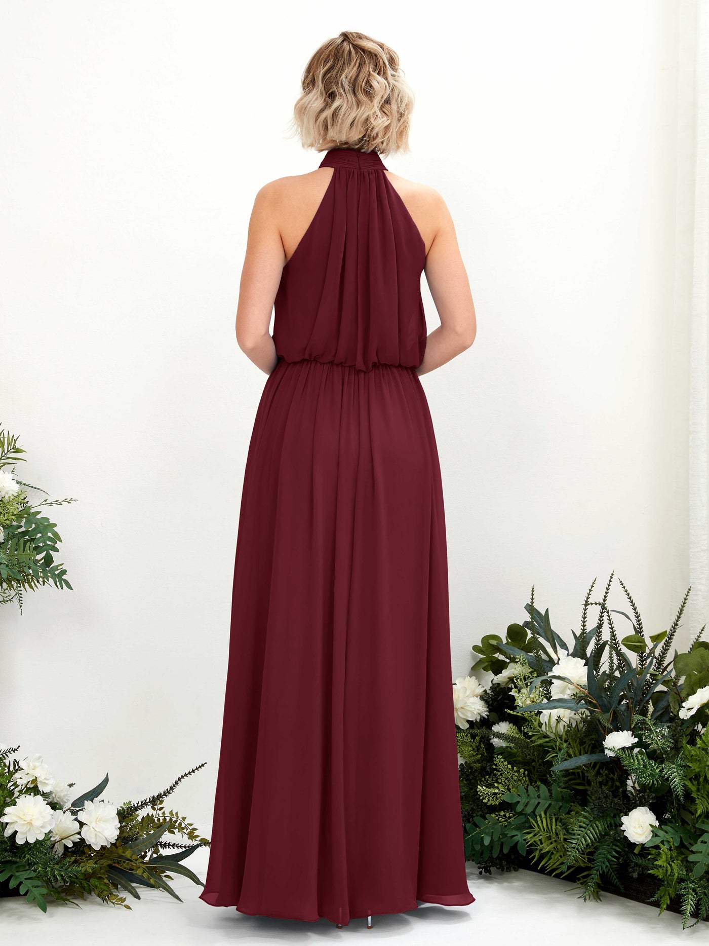 Halter Sleeveless Chiffon Bridesmaid Dress - Burgundy (81222912)#color_burgundy
