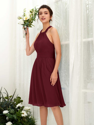 Carlyna Yvonne A-Line Burgundy Bridesmaid Dress Knee-Length Sleeveless Round Neck Dress #color_burgundy