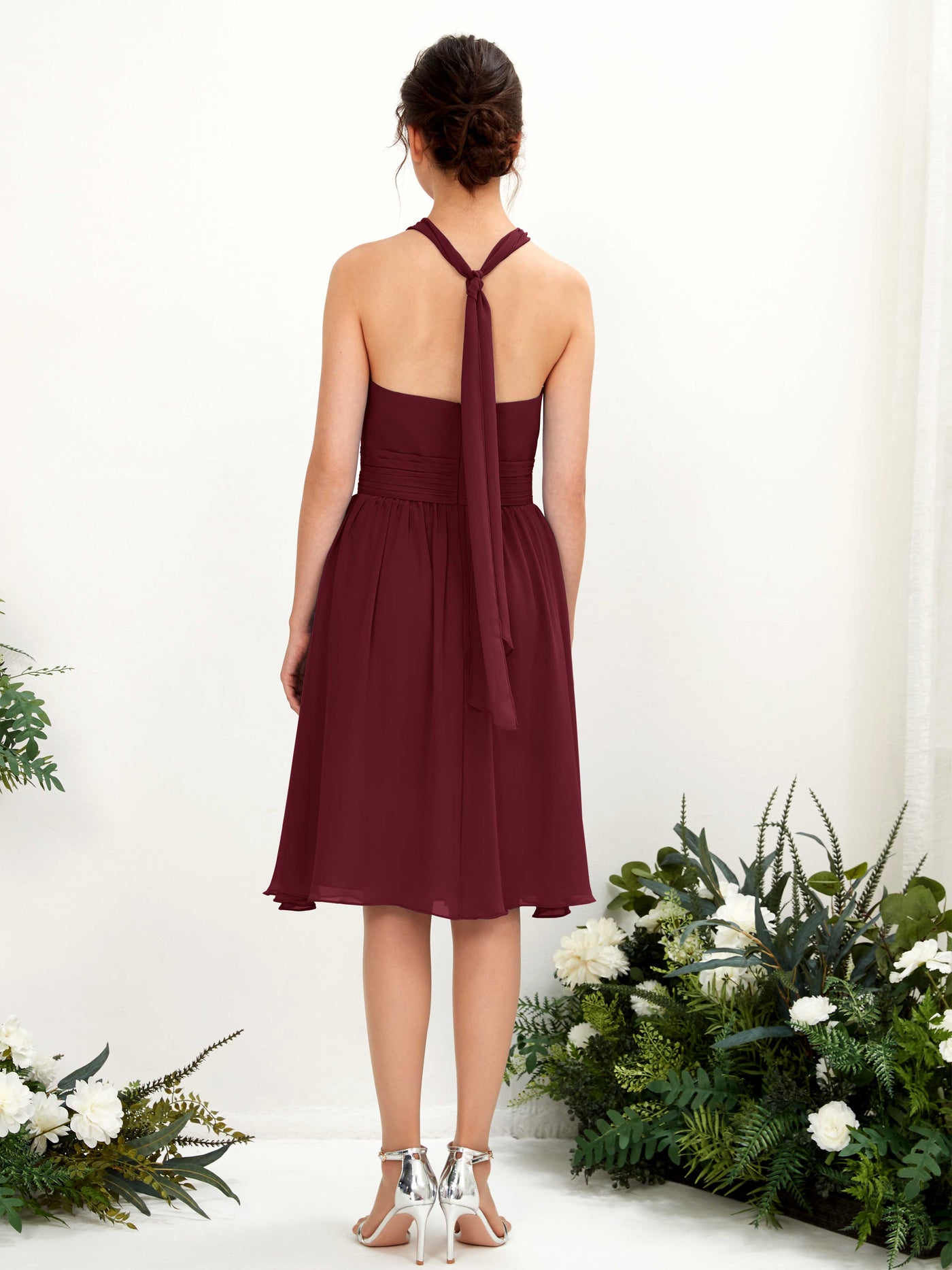 Halter Strapless Chiffon Bridesmaid Dress - Burgundy (81222612)#color_burgundy