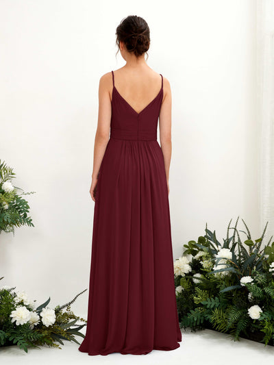 Carlyna Dira A-Line Burgundy Bridesmaid Dress Maxi Sleeveless V-Neck Dress Back View #color_burgundy