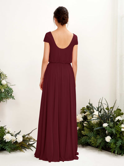 Carlyna Pauline A-Line Burgundy Bridesmaid Dress Maxi Cap Sleeve V-Neck Dress #color_burgundy