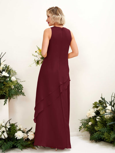 Carlyna Finna Sheath Burgundy Bridesmaid Dress Maxi Sleeveless Round Neck Dress Back View #color_burgundy