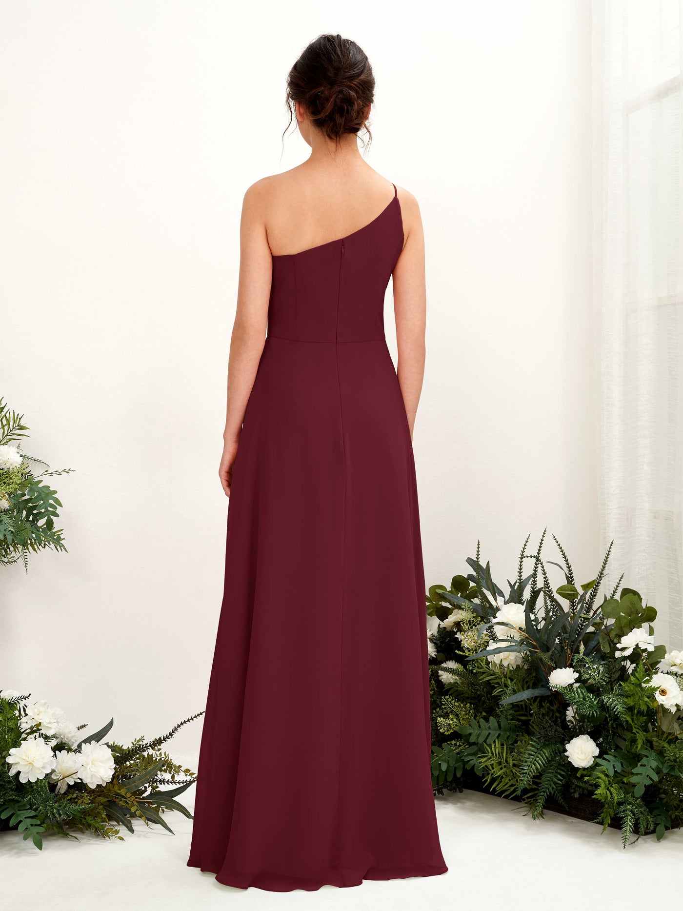 One Shoulder Sleeveless Chiffon Bridesmaid Dress - Burgundy (81225712)#color_burgundy