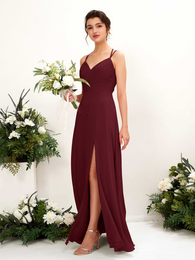 Carlyna Joa A-Line Burgundy Bridesmaid Dress Maxi Sleeveless V-Neck Dress #color_burgundy