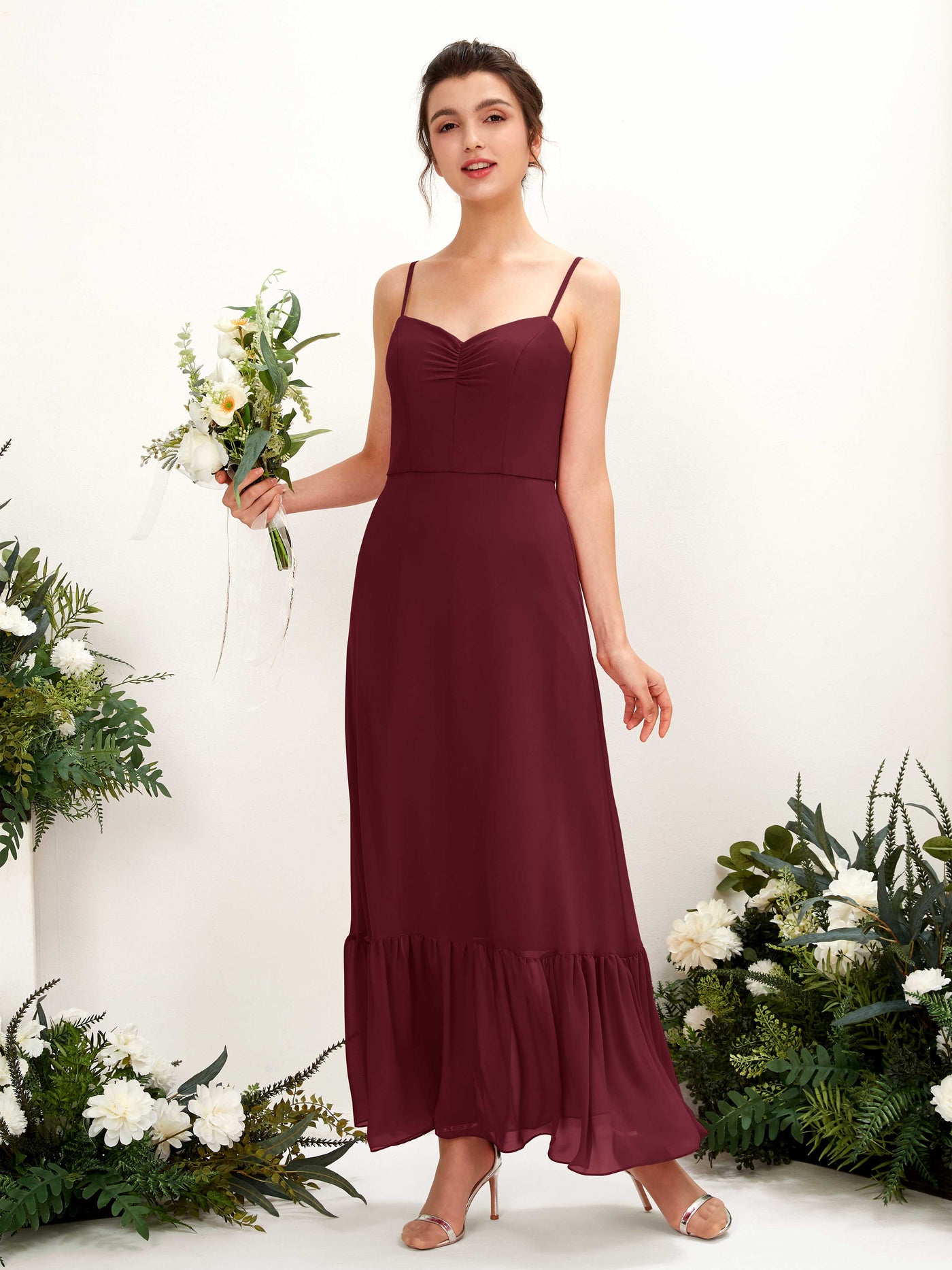 Spaghetti-straps Sweetheart Sleeveless Chiffon Bridesmaid Dress - Burgundy (81223012)#color_burgundy