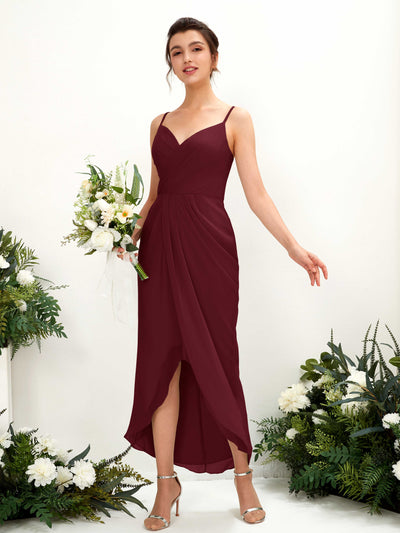 Carlyna Liliane Sheath Burgundy Bridesmaid Dress Midi Sleeveless V-Neck Dress #color_burgundy
