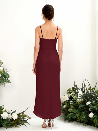 Carlyna Liliane Sheath Burgundy Bridesmaid Dress Midi Sleeveless V-Neck Dress #color_burgundy