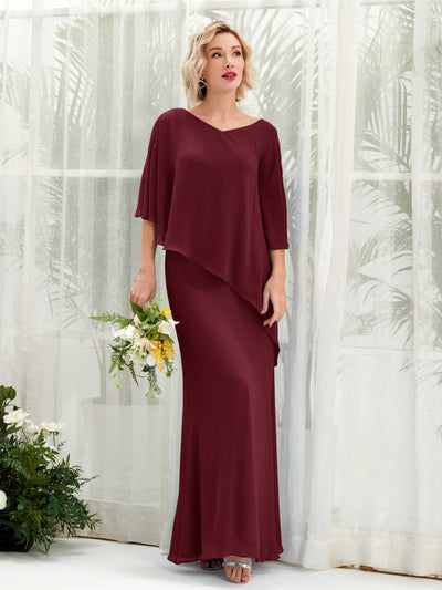 Carlyna Violaine A-Line Burgundy Bridesmaid Dress Maxi Three Quarter Sleeve V-Neck Dress #color_burgundy