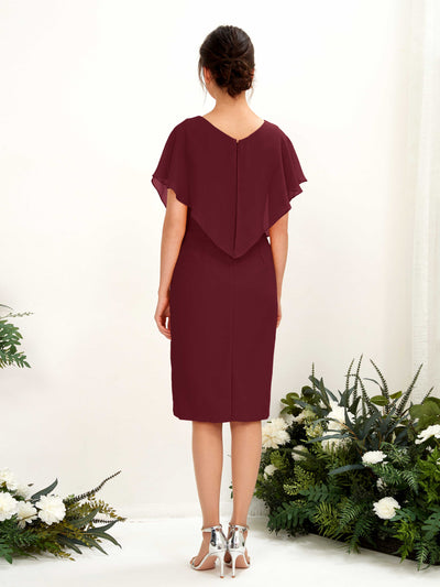 Carlyna Vanessa Sheath Burgundy Bridesmaid Dress Knee-Length Cap Sleeve V-Neck Dress #color_burgundy