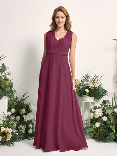 Carlyna Carolyn Convertible Chianti Bridesmaid Dress Maxi Sleeveless Sweetheart Dress Side View 3 #color_chianti