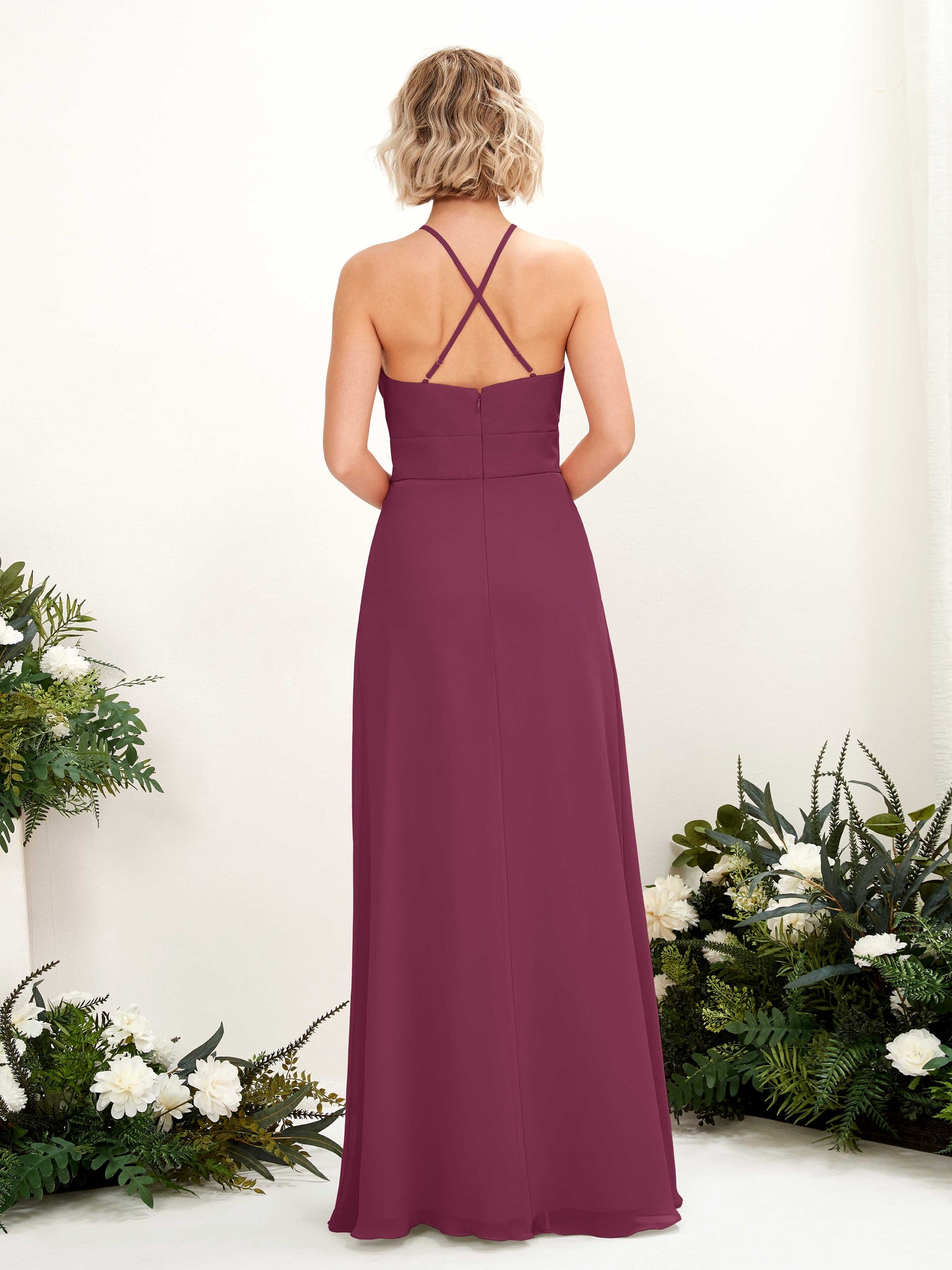 A-line Ball Gown Halter Spaghetti-straps Sleeveless Bridesmaid Dress - Chianti (81225234)#color_chianti