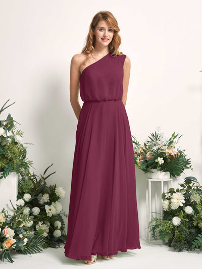 Carlyna Cecily A-Line Chianti Bridesmaid Dress Maxi Sleeveless One Shoulder Dress Front View #color_chianti