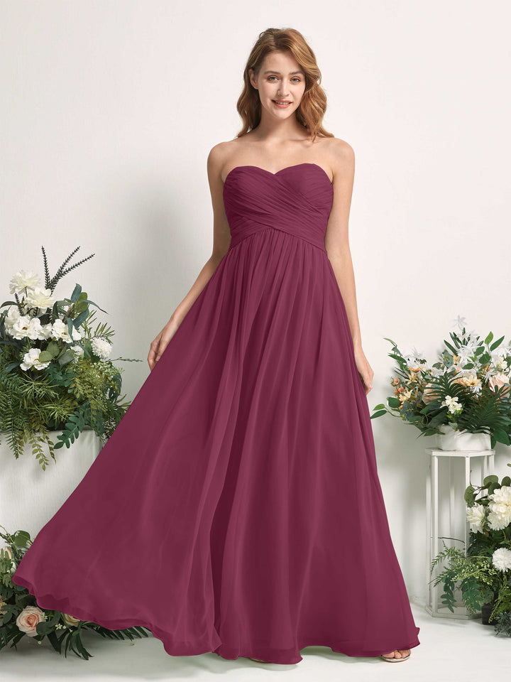 Bridesmaid Dress A-line Chiffon Sweetheart Full Length Sleeveless Wedding Party Dress - Chianti (81226934)