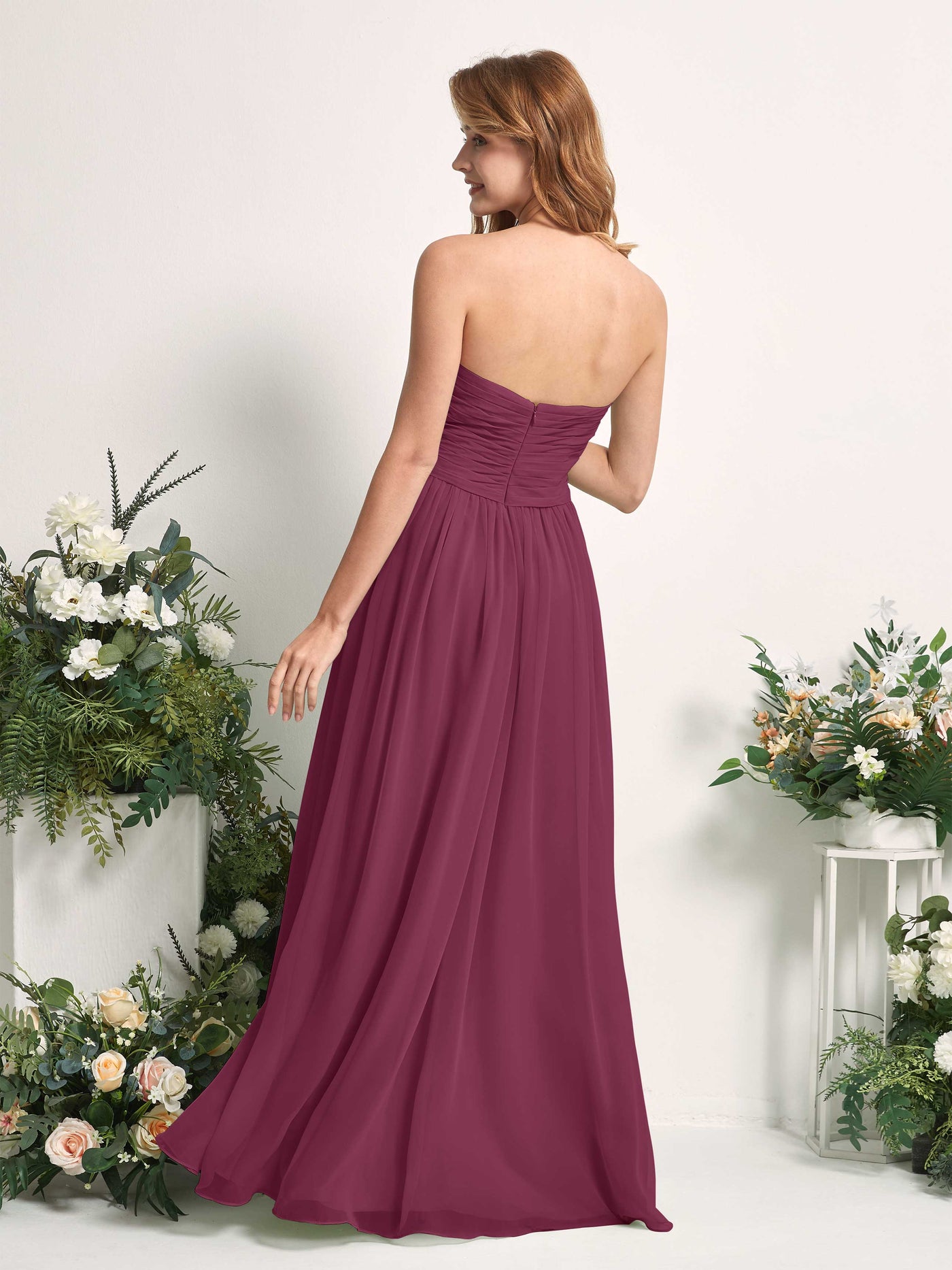 Bridesmaid Dress A-line Chiffon Sweetheart Full Length Sleeveless Wedding Party Dress - Chianti (81226934)#color_chianti