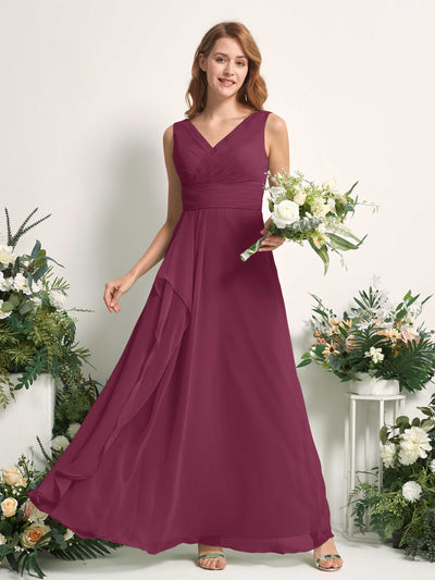 Carlyna Mollie A-Line Chianti Bridesmaid Dress Maxi Sleeveless V-Neck Dress #color_chianti