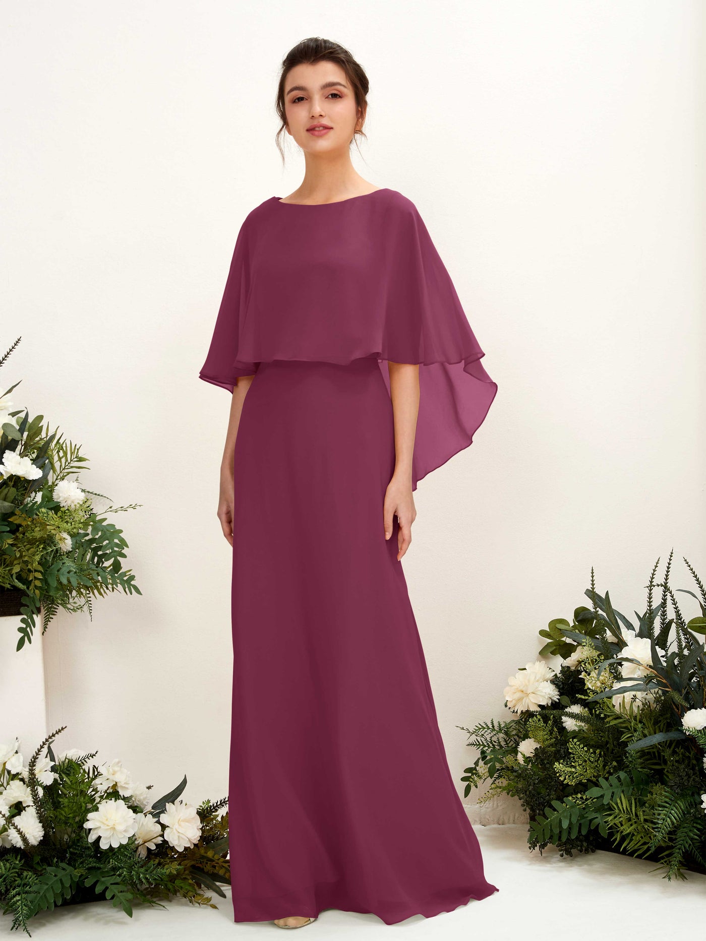 A-line Bateau Sleeveless Chiffon Bridesmaid Dress - Chianti (81222034)#color_chianti
