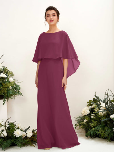 Carlyna Savin Sheath Chianti Bridesmaid Dress Maxi Cap Sleeve Boat Neck Dress #color_chianti