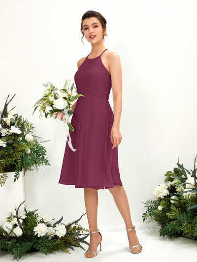 Carlyna Davina A-Line Chianti Bridesmaid Dress Knee-Length Sleeveless Round Neck Dress Front View #color_chianti