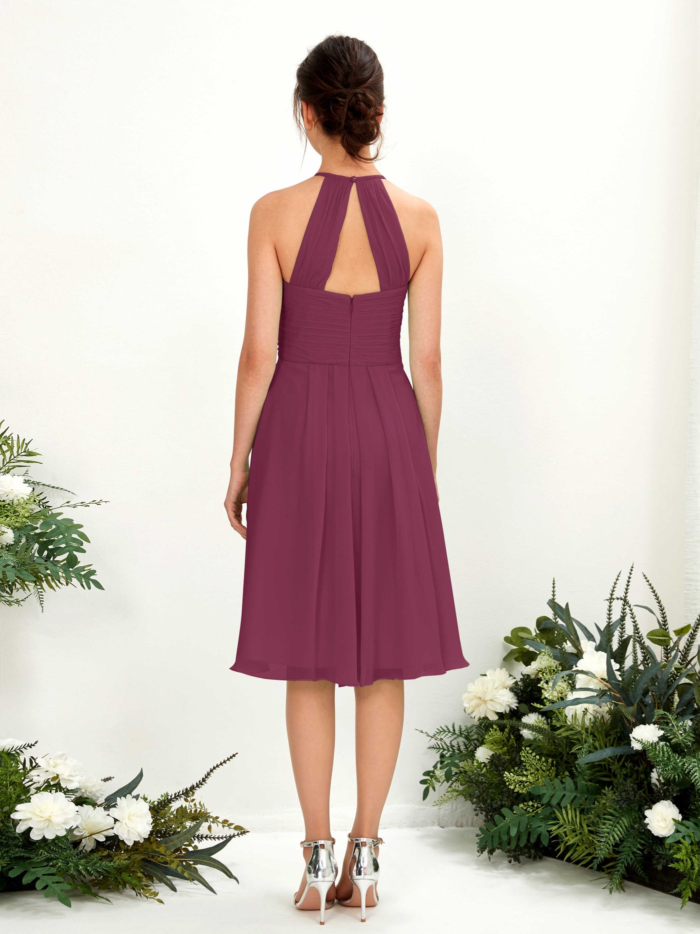 A-line Halter Sleeveless Chiffon Bridesmaid Dress - Chianti (81220434)#color_chianti