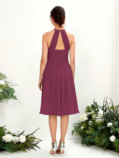 Carlyna Davina A-Line Chianti Bridesmaid Dress Knee-Length Sleeveless Round Neck Dress Back View #color_chianti