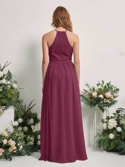 Carlyna Denise A-Line Chianti Embroidered Bridesmaid Dress Maxi Sleeveless Round Neck Dress Back View #color_chianti