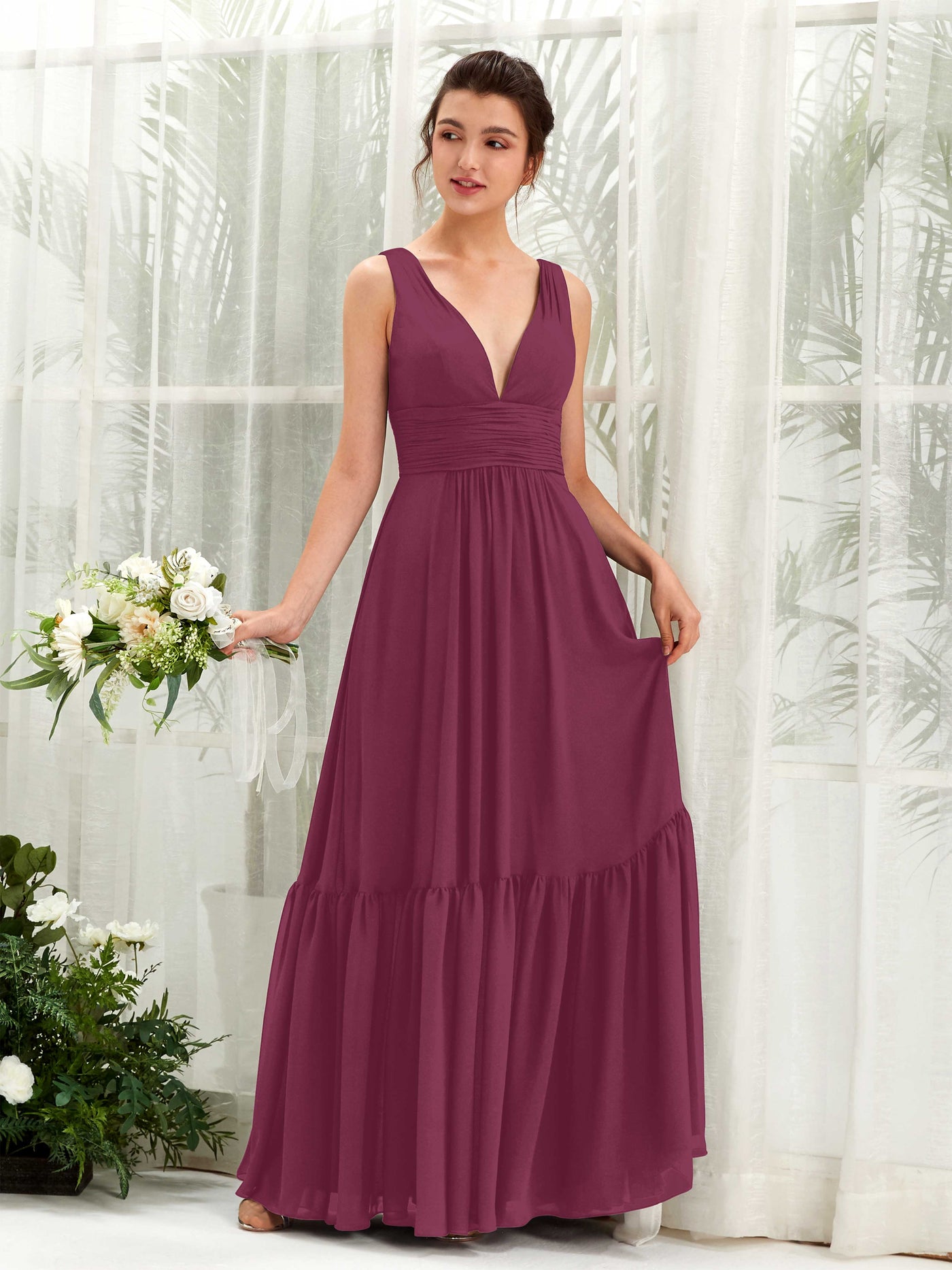 A-line Maternity Straps Sleeveless Chiffon Bridesmaid Dress - Chianti (80223734)#color_chianti