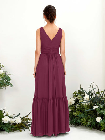 Carlyna Alissa A-Line Chianti Bridesmaid Dress Maxi Sleeveless V-Neck Dress Back View #color_chianti