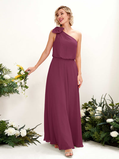 Carlyna Laurel A-Line Chianti Bridesmaid Dress Maxi Sleeveless One Shoulder Dress #color_chianti
