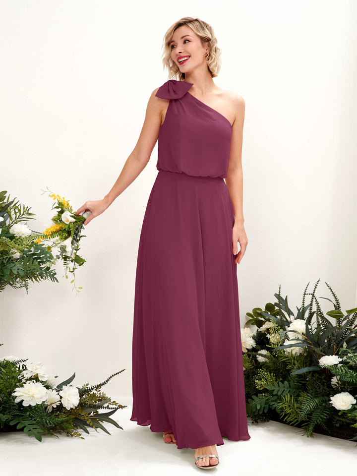 A-line One Shoulder Sleeveless Chiffon Bridesmaid Dress - Chianti (81225534)