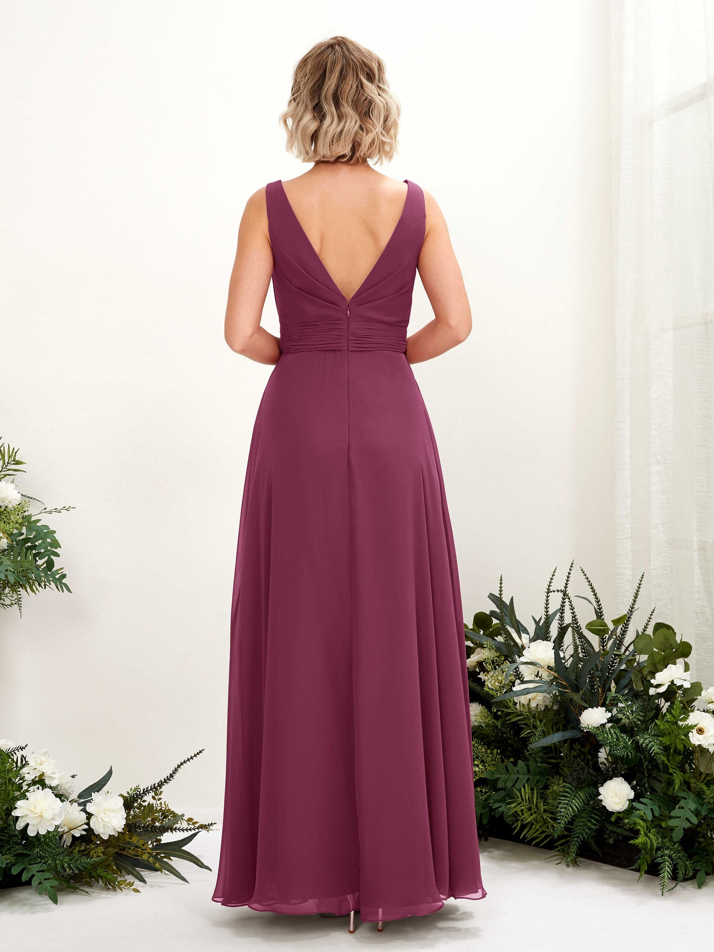 A-line Bateau Sleeveless Chiffon Bridesmaid Dress - Chianti (81225834)#color_chianti
