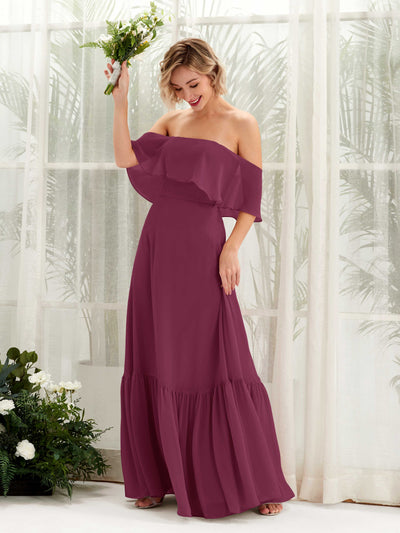 Carlyna Joie A-Line Chianti Bridesmaid Dress Maxi Sleeveless Off the Shoulder Dress #color_chianti