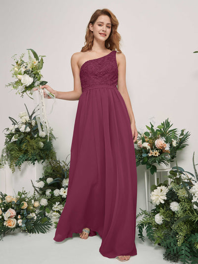 Carlyna Bonita A-Line Chianti Embroidered Bridesmaid Dress Maxi Sleeveless One Shoulder Dress Side View 2 #color_chianti