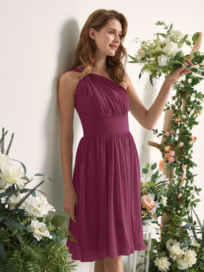 Carlyna Echo A-Line Chianti Bridesmaid Dress Knee-Length Sleeveless One Shoulder Dress Side View 2 #color_chianti