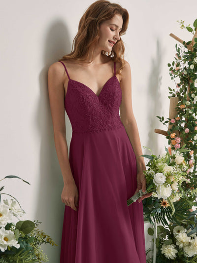 Carlyna Gail A-Line Chianti Beaded Bridesmaid Dress Maxi Sleeveless V-Neck Dress Side View 3 #color_chianti