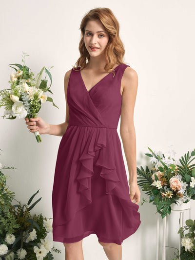 Carlyna Alisha A-Line Chianti Bridesmaid Dress Knee-Length Sleeveless V-Neck Dress Side View 2 #color_chianti