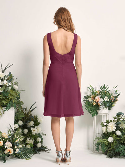 Carlyna Alisha A-Line Chianti Bridesmaid Dress Knee-Length Sleeveless V-Neck Dress Back View #color_chianti