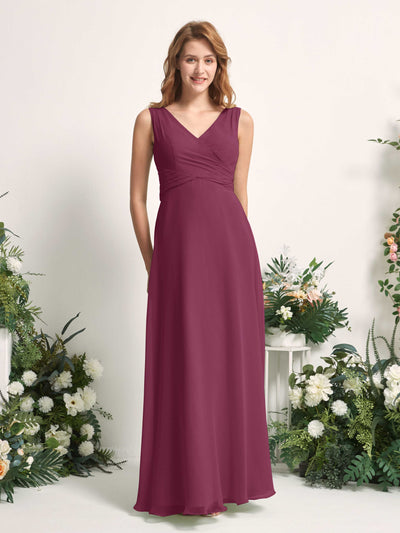 Carlyna June A-Line Chianti Bridesmaid Dress Maxi Sleeveless V-Neck Dress #color_chianti