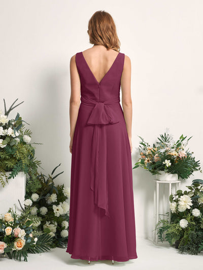 Carlyna June A-Line Chianti Bridesmaid Dress Maxi Sleeveless V-Neck Dress #color_chianti