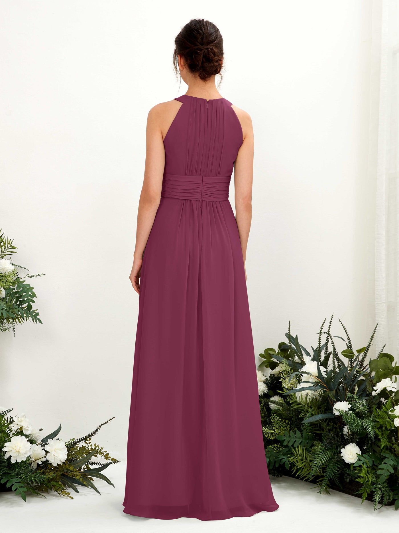 A-line Round Sleeveless Chiffon Bridesmaid Dress - Chianti (81221534)#color_chianti