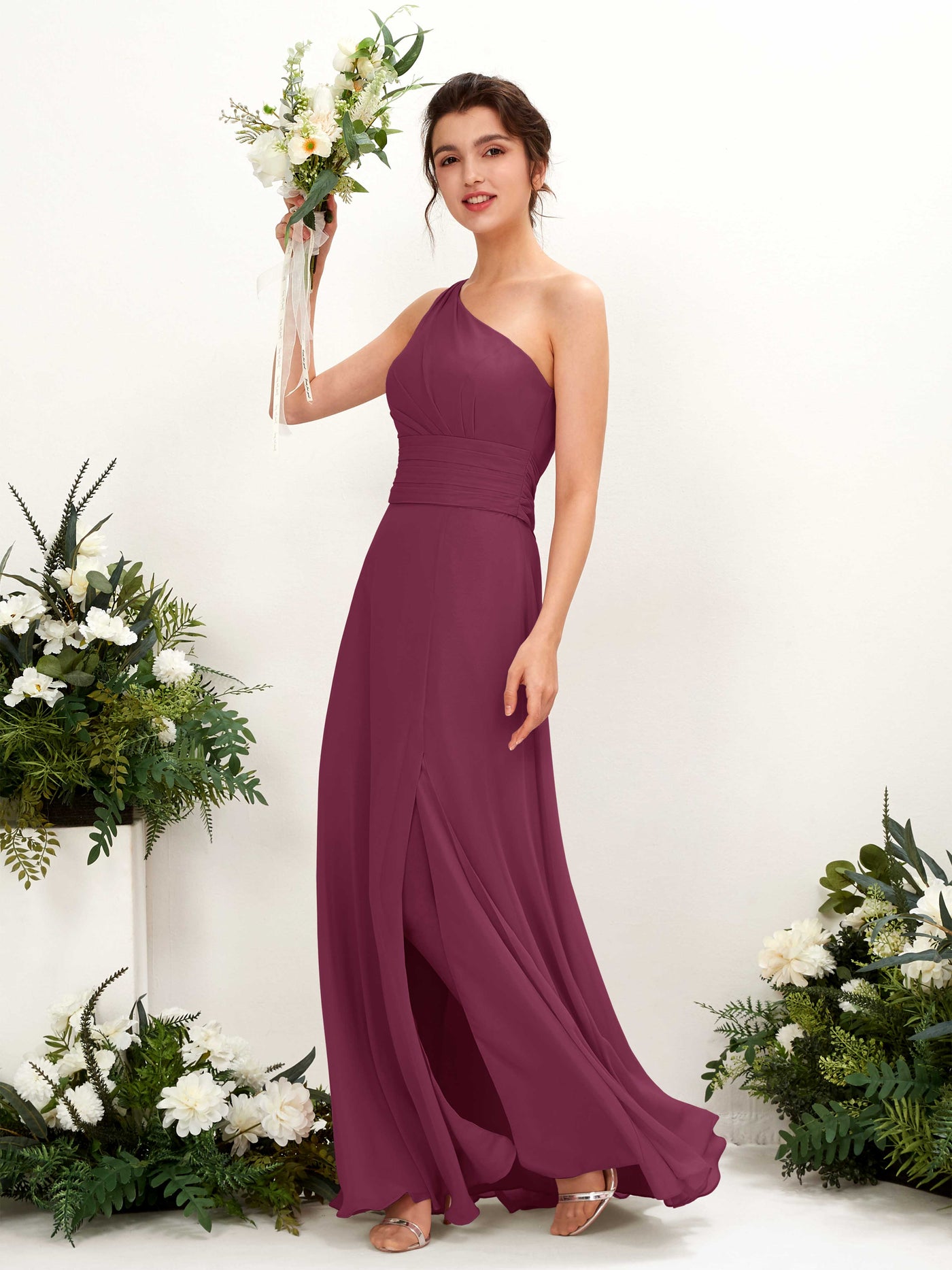 A-line One Shoulder Sleeveless Bridesmaid Dress - Chianti (81224734)#color_chianti
