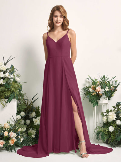Carlyna Marcia A-Line Chianti Bridesmaid Dress Maxi Sleeveless V-Neck Dress #color_chianti