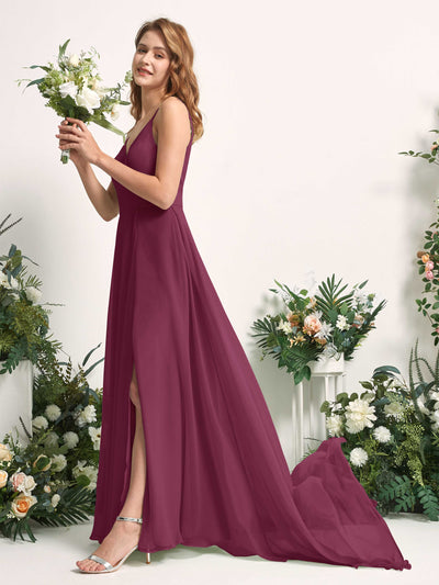 Carlyna Marcia A-Line Chianti Bridesmaid Dress Maxi Sleeveless V-Neck Dress #color_chianti